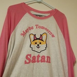 Rebel Society Maybe Tomorrow Satan Corgi Shirt XL X-Large Baseball Tee
